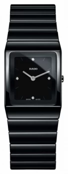 Image of RADO Ceramica Diamonds Square Dial Black Ceramic Bracelet Watch