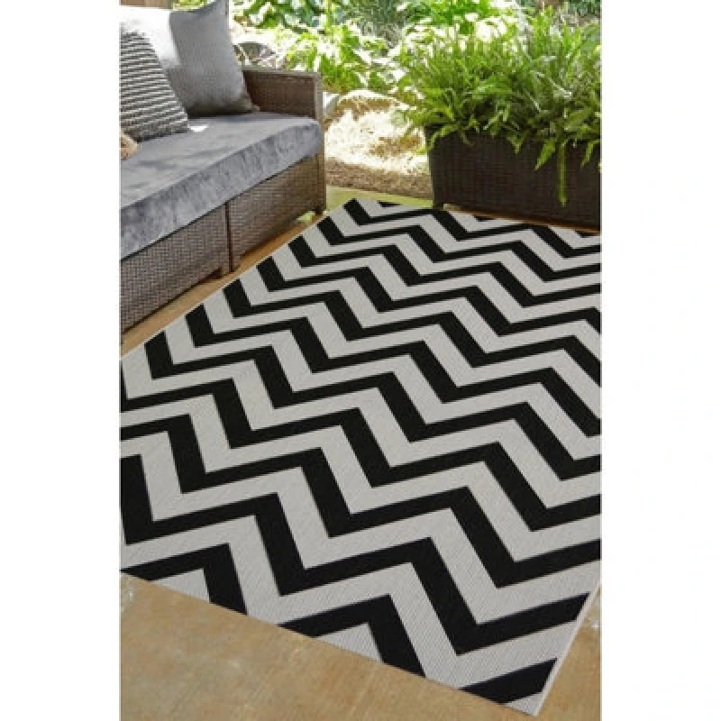 Image of Melrose Eden Chevron Black Stripes Indoor Outdoor Medium Area Rug 3mm Pile Height - 120/170Cm