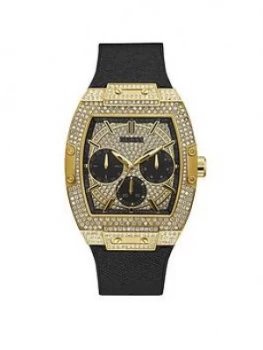 Image of Guess Guess Phoenix Gold And Black Glitz Dial Mens Silicone Strap Watch
