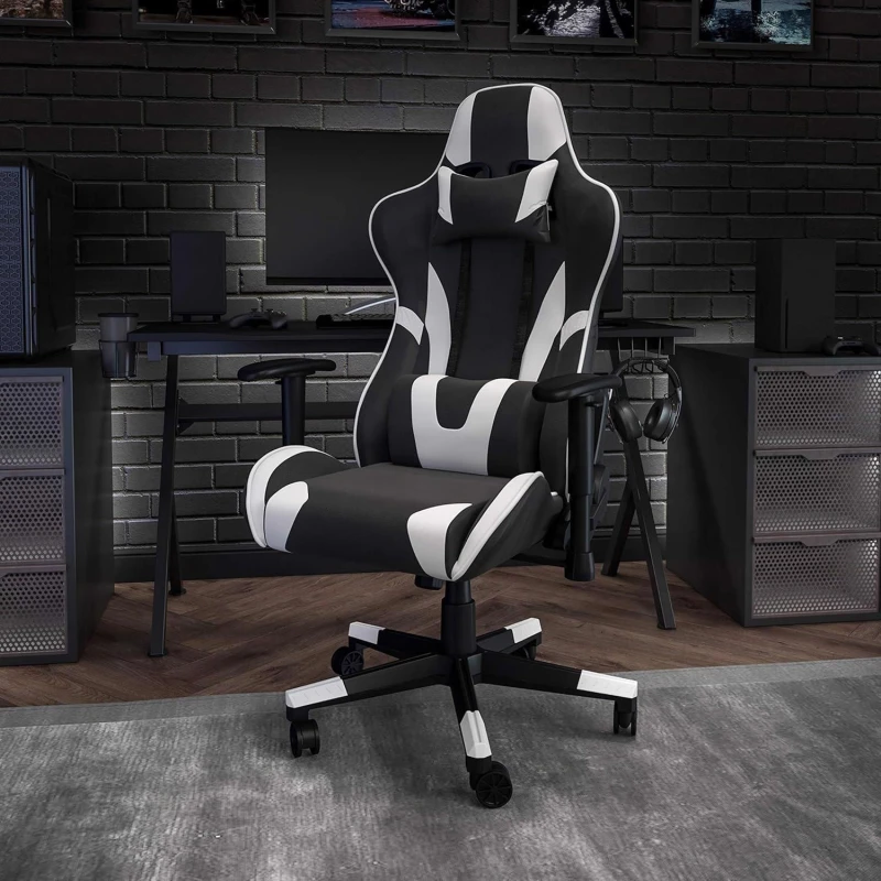 Image of FWStyle FWStyle Black & White Bucket Seat Racer Gaming Chair Faux Leather Black One Size Unisex 5056413134059