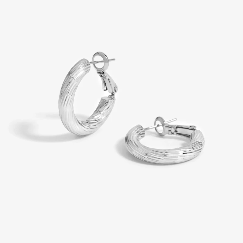 Image of Jon Richard Silver Plated Polished Diamond Cut Hoop Earrings Silver female