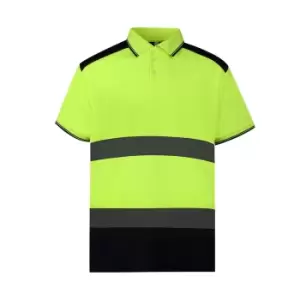 Image of Yoko Adults Unisex Two Tone Short Sleeve Polo Shirt (5XL) (Yellow/Navy)