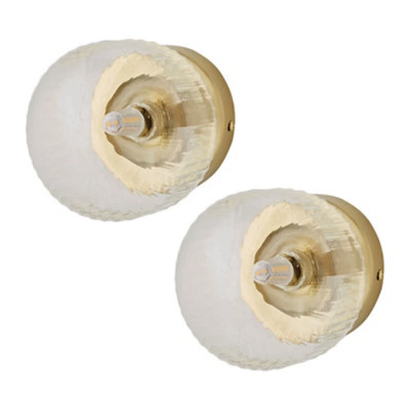 Image of ValueLights ValueLights Calpe Pair of Small Ribbed Glass Flush Ceiling Wall Lights in Gold Gold One Size Unisex 5059406068287