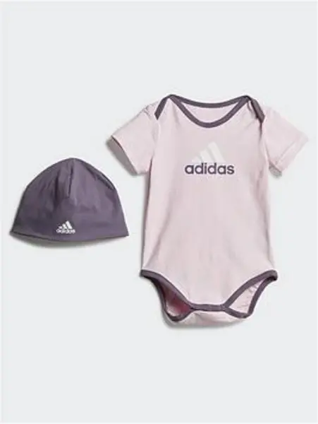 Image of adidas Essentials Big Logo Bodysuit and Beanie Gift Set Kids Grey