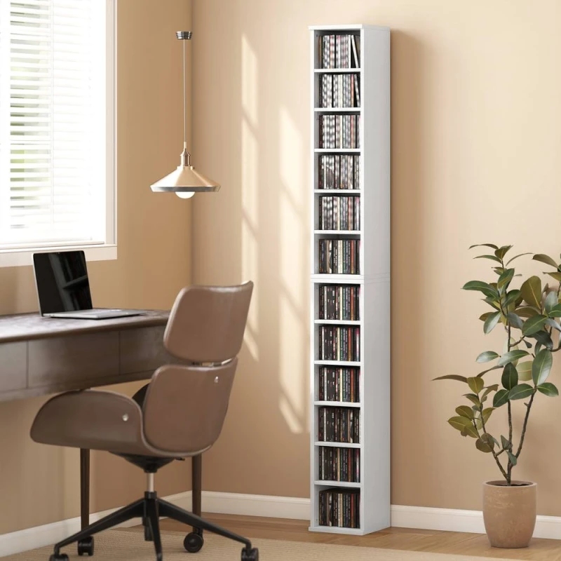 Image of HOMCOM Set of 2 CD Storage Units DVD Shelf with Adjustable Shelves, White White Unisex