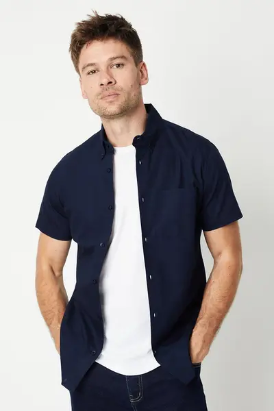 Image of Burton Mens Navy Short Sleeve Oxford Shirt Navy S Male BBB04085