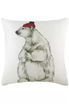 Image of Polar Bear Hand-Painted Watercolour Printed Cushion