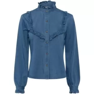 Image of French Connection Zaves Chambray Ruffle Blouse - Blue