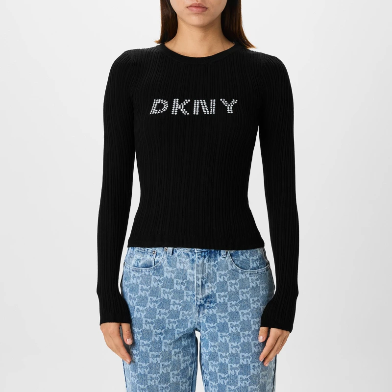 Image of DKNY Logo Knit Top Black female 6 (2XS)