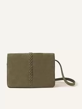 Image of Accessorize Suede Stitch Detail Cross-Body Bag, Green, Women