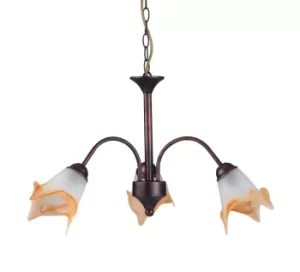 Image of 3 Light Multi Arm Pendant Ceiling Light Rust Glass 55.6x37.9cm