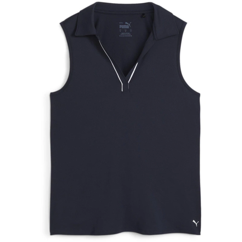 Image of Puma Womens Cloudspun Piped Sleeveless Performance Polo Shirt Deep Navy female 14 (L)