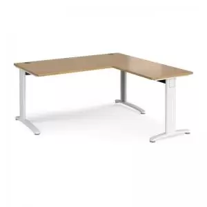 Image of TR10 desk 1600mm x 800mm with 800mm return desk - white frame and oak
