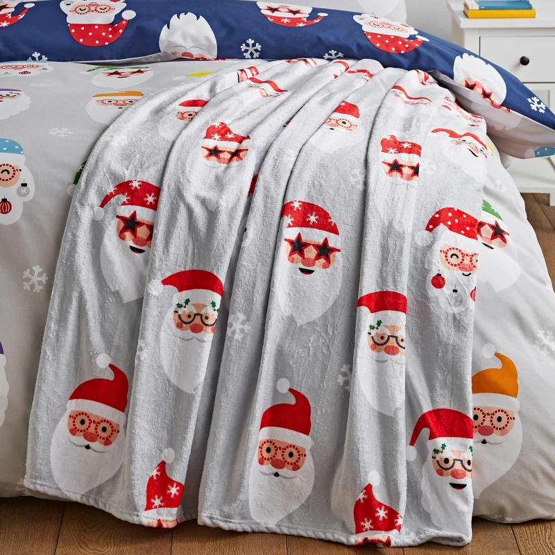 Image of Catherine Lansfield Christmas Santa Spectacular Throw 130cm x 170cm Grey