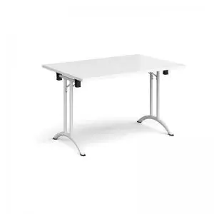 Image of Rectangular folding leg table with white legs and curved foot rails
