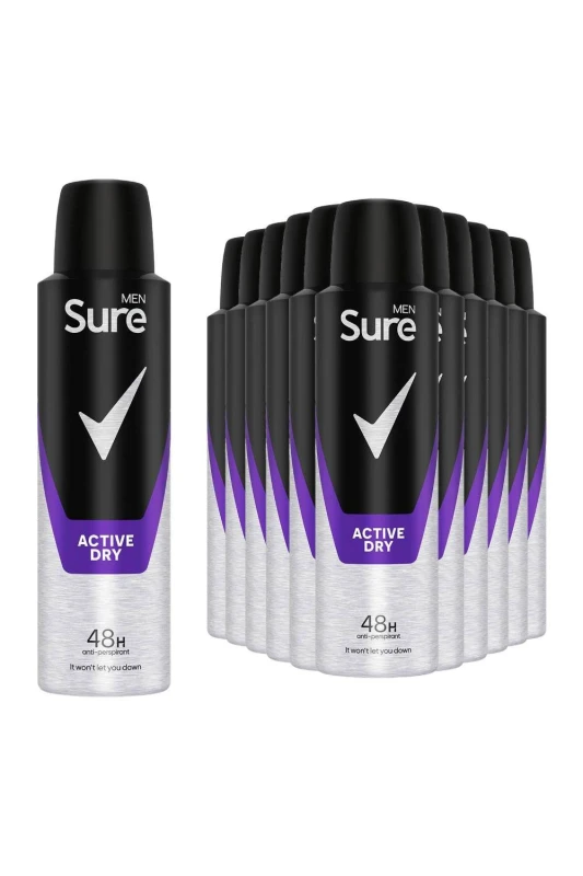 Image of Sure Alcohol-Free Men Active Dry 'Body Spray Deodorant', 12x150ml White male