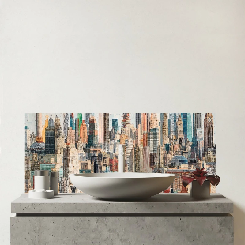 Image of Warren Reed - Designer Abstract Icons Glass Bathroom Splashback Multicolor Unisex