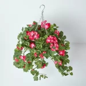 Image of HOMESCAPES Large Pink Geranium Hanging Basket, 100cm - Pink