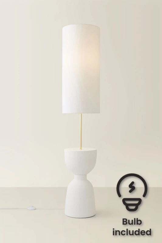 Image of ValueLights ValueLights Esme Linen Tall Lamp Shade Ceramic Table Base Midi Floor Lamp and Bulb in Cream Cream One Size Unisex 5059406066290