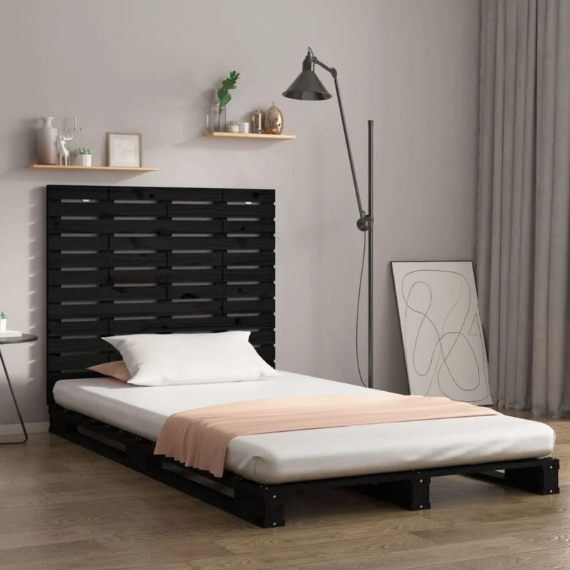 Image of Vidaxl Wall Headboard Black 146X3X91.5cm Solid Wood Pine, Black 824687