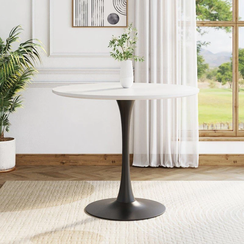 Image of Kabinet UK Modern Round Wooden Table with Metallic Base White Black unisex One size