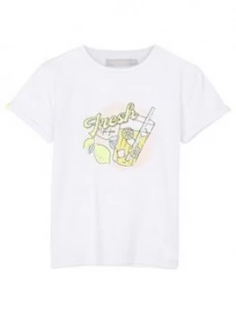 Image of Mintie by Mint Velvet Girls Fresh Graphic Lemonade T-Shirt - Ivory, Size Age: 7-8 Years, Women