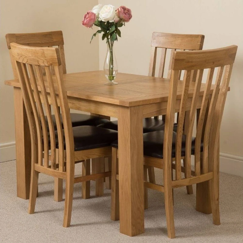 Image of Thats Furniture Hampton 120-160cm Oak Extending Dining Table & 4 Harvard Chairs in Brown Brown Unisex