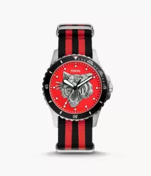 Image of Fossil Men FB - 01 Three-Hand Black and Red Nylon Watch