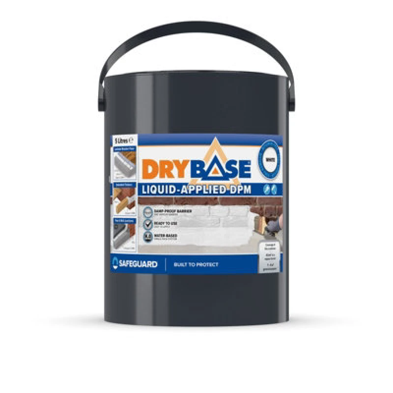 Image of Drybase Liquid Damp Proof Membrane (5L, White) - Damp Proof Paint For Interior Walls And Floors. Waterproof Paint.