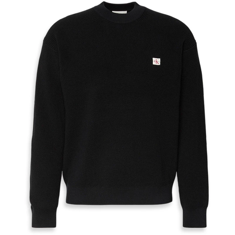 Image of Calvin Klein Jeans Mens CKJ Waffle Crew Neck Jumper Black UB1 male M