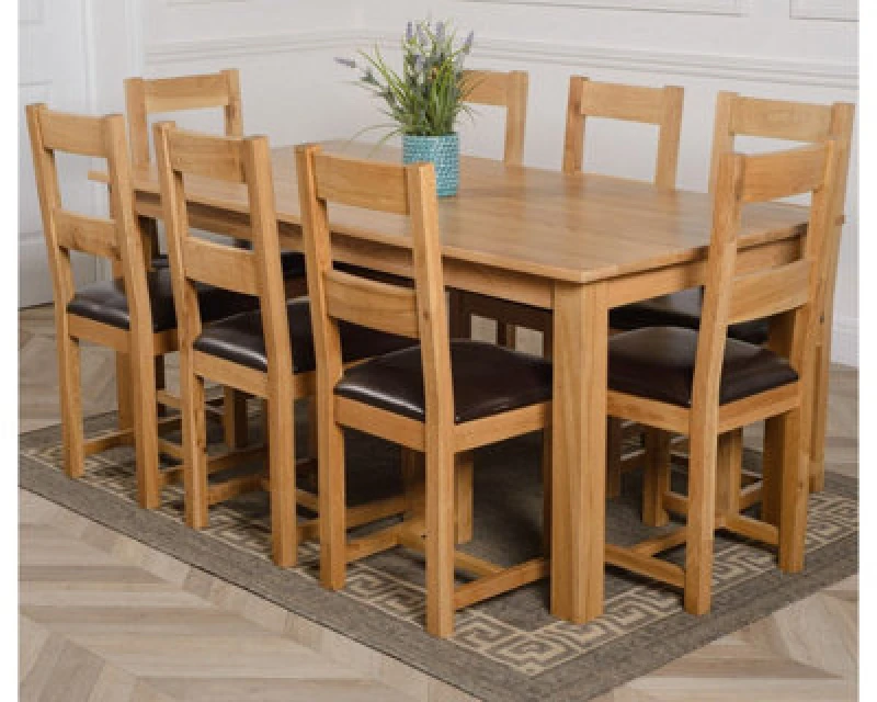 Image of Thats Furniture Oslo 180 x 90cm Large Oak Dining Table & 8 Lincoln Chairs in Brown Brown Unisex 180 x 90 cm