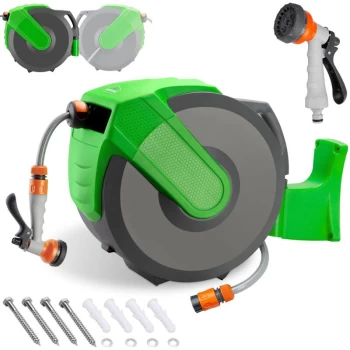 Image of Hose Reel 30 + 2m 7 In 1 Spray Gun Wall Mounted Retractable Automatic - Gardebruk