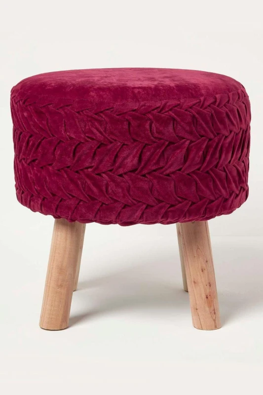 Image of Homescapes Lyla Pleated Velvet Footstool Pink