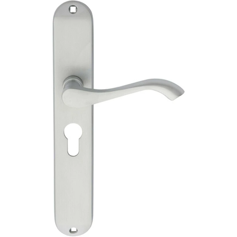 Image of Loops PAIR Curved Handle on Long Slim Euro Lock Backplate 241 x 40mm Satin Chrome Multi