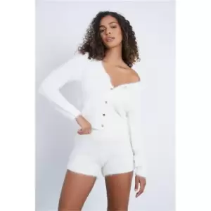 Image of I Saw It First Cream High Waisted Fluffy Knit Shorts - White