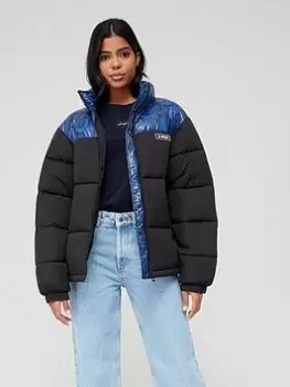 Image of Hugo Faressa Snake Print Padded Black Coat