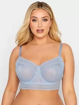 Image of Yours Longline Lace Underwire Non Padded Bra, Blue, Size 42E, Women