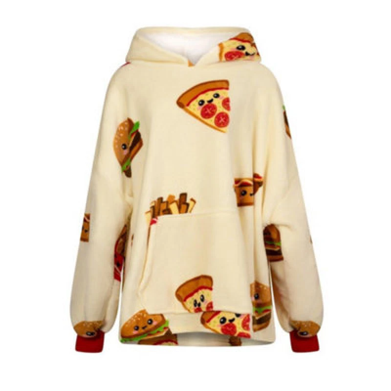 Image of Urban Unique Fast Food Sherpa Fleece Hoodie Oversized Yellow unisex
