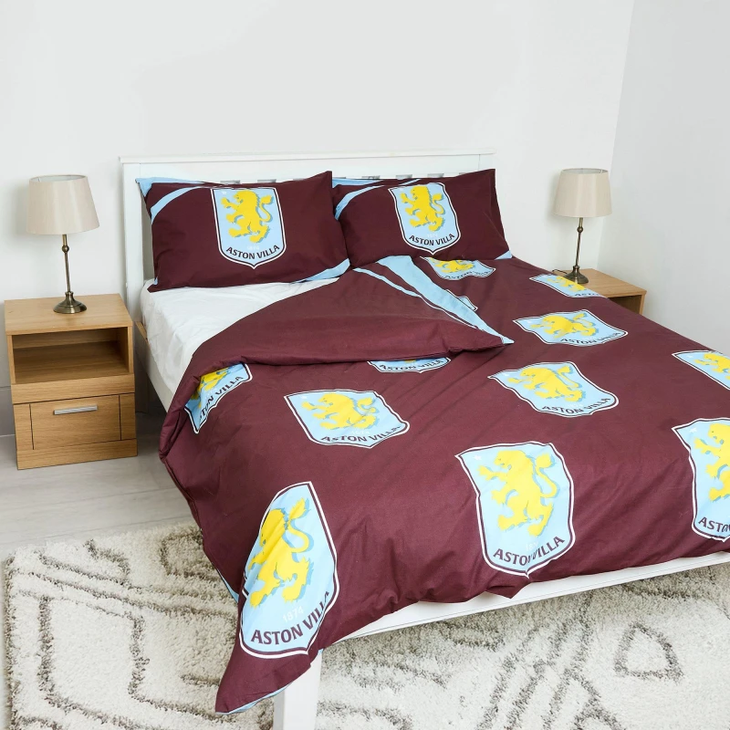 Image of Team Aston Villa Officially Licensed Double Bedding Set Reversible (1 duvet cover 2 pillowcases) Aston Villa FC unisex One Size