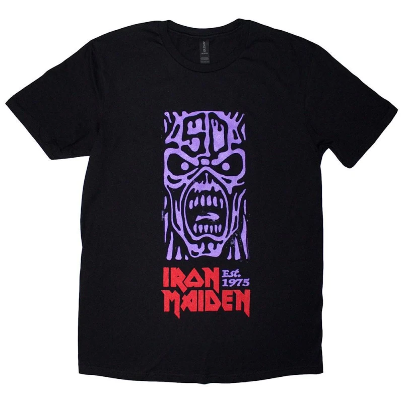 Image of Iron Maiden Mens Est. 1975 Stamp Logo T-Shirt in Black Size: Small Black Male S