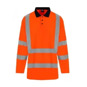 Image of PRO RTX High Visibility Mens Long Sleeve Polo Shirt (L) (Orange/Navy)