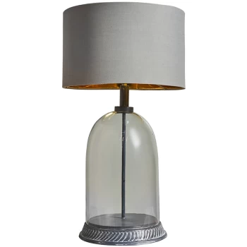 Image of Grey & Clear Glass Table Lamp Light With Large Lampshade - Grey & Gold - No Bulb