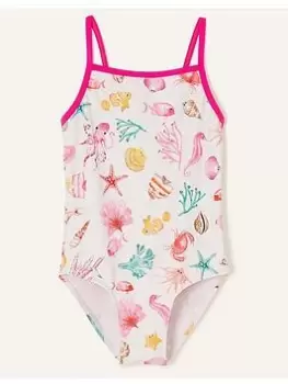 Image of Accessorize Girls Shell Print Swimsuit - Multi, Size Age: 9-10 Years, Women