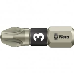 Image of Wera Torsion Stainless Steel Pozi Screwdriver Bit PZ3 25mm Pack of 1