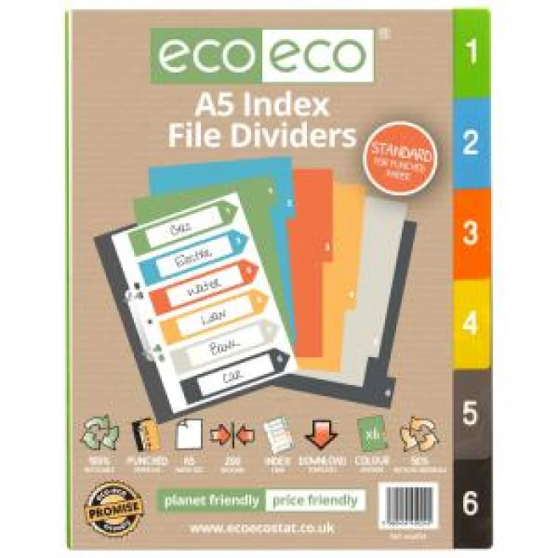 Image of Eco Eco Mutlicolour 50% Recycled Index Dividers A5 1-6 eco024-S