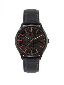 Image of Ted Baker Manhatt Black Leather Strap Watch, One Colour, Men