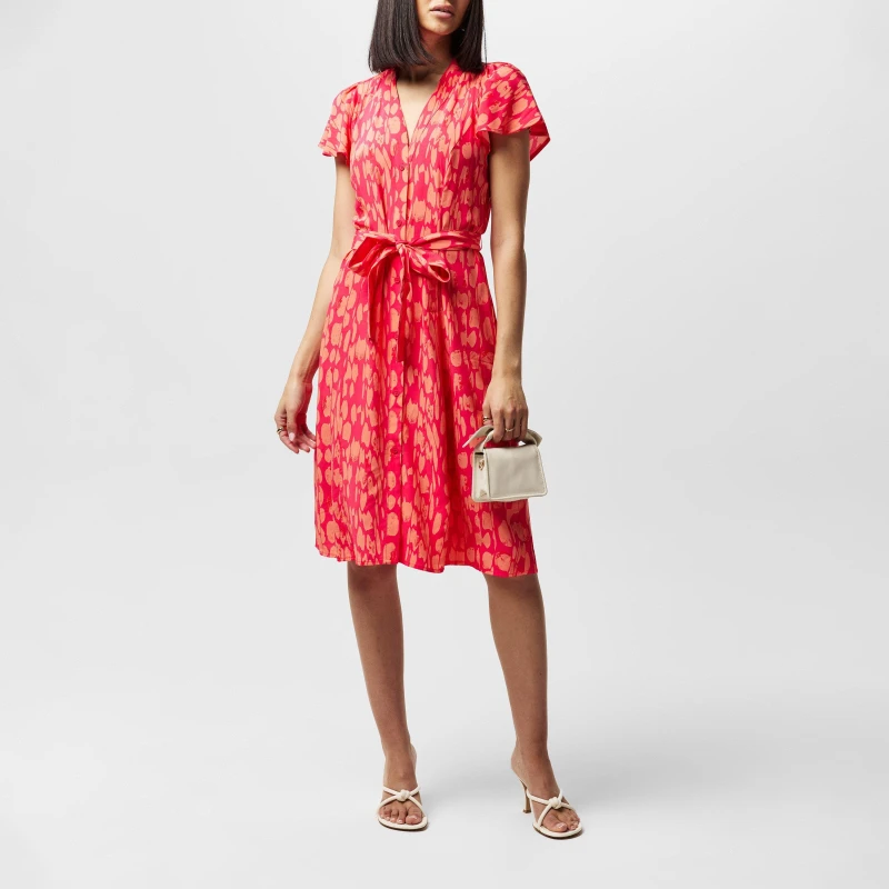 Image of French Connection Womens Islanna Crepe V-Neck Midi Dress 80-Coral-Azalea female 16 (XL)