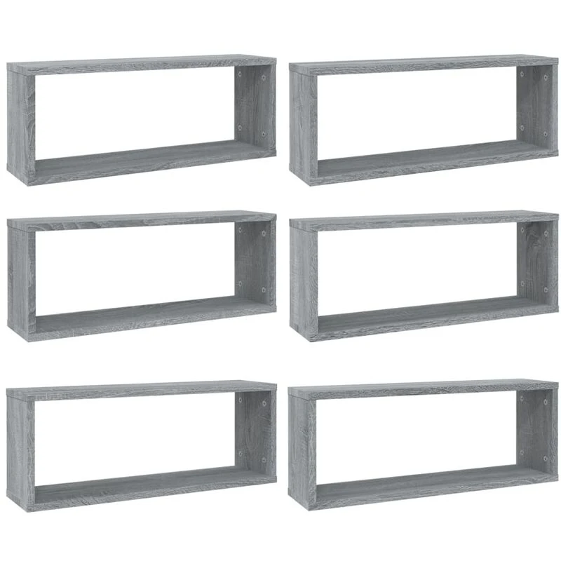 Image of VIDAXL Wall Cube Shelves 6 pcs Grey Sonoma 60x15x23cm Engineered Wood Vidaxl 8720286956090