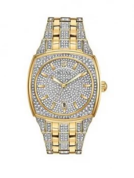 Image of Bulova Swarovski Crystal and Gold Detail Dial Gold and Swarovski Crystal Stainless Steel Bracelet Watch, One Colour, Men