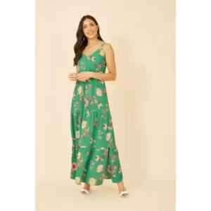 Image of Yumi Green Floral Strappy Tiered Maxi Dress - Green